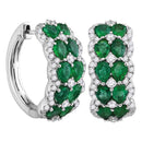 18kt White Gold Women's Emerald Diamond Double Row Hoop Earrings 4.00 Cttw-Gold & Diamond Earrings-JadeMoghul Inc.