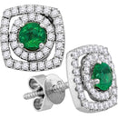 18kt White Gold Women's Oval Emerald Diamond Convertible Dangle Jacket Earrings 3/4 Cttw-Gold & Diamond Earrings-JadeMoghul Inc.