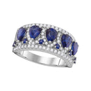 18kt White Gold Womens Pear Blue Sapphire Diamond Band Ring 1-2 Cttw-Gold & Diamond Bands-JadeMoghul Inc.