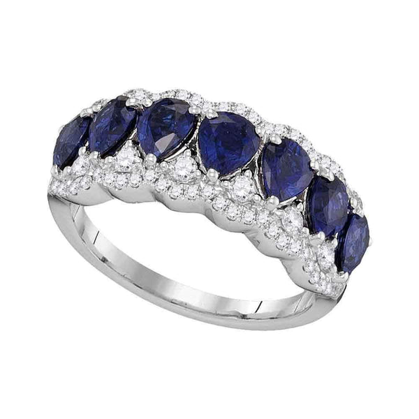 18kt White Gold Womens Pear Blue Sapphire Diamond Band Ring 2-3-4 Cttw-Gold & Diamond Bands-JadeMoghul Inc.