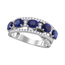 18kt White Gold Womens Round Blue Sapphire Diamond Fashion Band Ring 2-7-8 Cttw-Gold & Diamond Fashion Rings-JadeMoghul Inc.