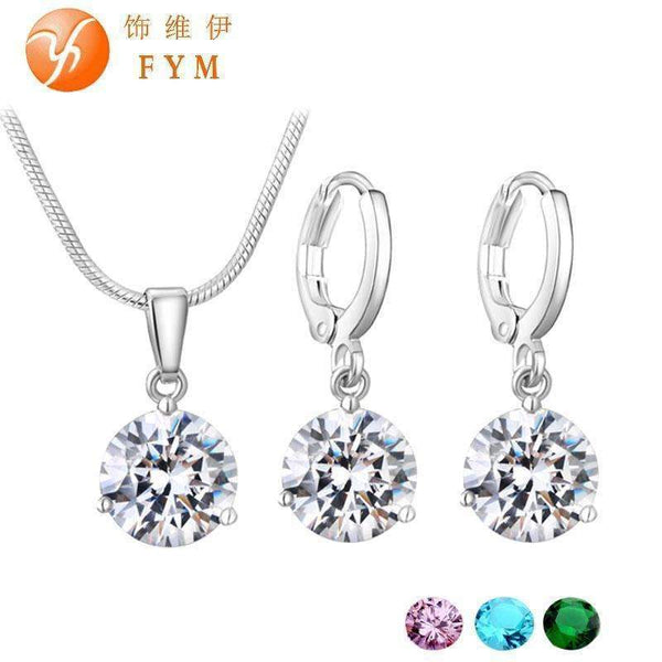 19 Colors Promotion New Silver Color Necklace Stud Earring Jewelry Set for Brides Bridal Bridesmaid Wedding Jewelry Sets JS0003-1-JadeMoghul Inc.