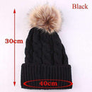 1PC Cute Winter Mom Women Baby Kids Girl Boy Newborn Crochet Knitted Hats Skull Caps Wool Fur Ball Pompom Beanies Hat-Black for Adult-JadeMoghul Inc.