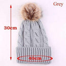 1PC Cute Winter Mom Women Baby Kids Girl Boy Newborn Crochet Knitted Hats Skull Caps Wool Fur Ball Pompom Beanies Hat-Grey for Adult-JadeMoghul Inc.
