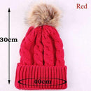 1PC Cute Winter Mom Women Baby Kids Girl Boy Newborn Crochet Knitted Hats Skull Caps Wool Fur Ball Pompom Beanies Hat-Red for Adult-JadeMoghul Inc.