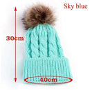 1PC Cute Winter Mom Women Baby Kids Girl Boy Newborn Crochet Knitted Hats Skull Caps Wool Fur Ball Pompom Beanies Hat-Sky Blue for Adult-JadeMoghul Inc.