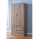 2 Door Wooden Wardrobe with Bottom Drawers, Dark Taupe Brown-Armoires and Wardrobes-Brown-Wood and Metal-Dark Taupe-JadeMoghul Inc.