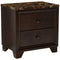 2 Drawer Wooden Nightstand with Faux Marble Top, Cappuccino Brown-Nightstands and Bedside Tables-Brown-Wood-JadeMoghul Inc.