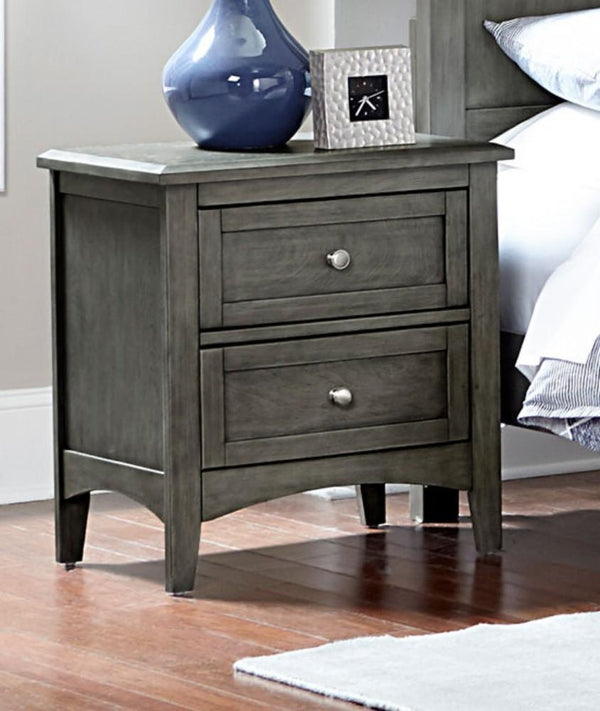 2 Drawers Wooden Night Stand with Flared Legs Gray-Nightstands and Bedside Tables-Gray-Wood-JadeMoghul Inc.