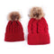 2 Pcs Mother Kids Child Baby Warm Winter Knit Beanie Fur Pom Hat Crochet Ski Cap Cute-Red-JadeMoghul Inc.