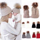 2 Pcs Mother Kids Child Baby Warm Winter Knit Beanie Fur Pom Hat Crochet Ski Cap Cute-Red-JadeMoghul Inc.