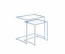 2 Piece Metal Framed Nesting Tables with Glass Top and Cantilever Base, Silver and Clear-Console Tables-Silver and Clear-Metal and Glass-JadeMoghul Inc.