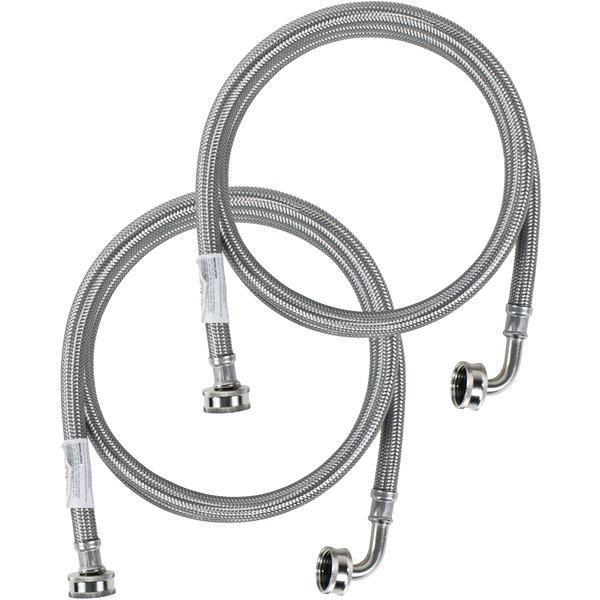 2 pk Braided Stainless Steel Washing Machine Hoses with Elbow, 4ft-Washing Machine Connection & Accessories-JadeMoghul Inc.