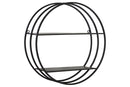 2 Tier Round Shaped Wall Shelf In Metal, Black-WALL HOOKS AND SHELFS-Black-Metal-JadeMoghul Inc.