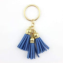 2016 New Fashion Women Casual Triple Leather Tassels Women Keychain Bag Pendant Alloy Car Key Chain Ring Holder Trendy Jewelry-Gold Blue-JadeMoghul Inc.