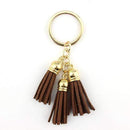2016 New Fashion Women Casual Triple Leather Tassels Women Keychain Bag Pendant Alloy Car Key Chain Ring Holder Trendy Jewelry-Gold Brown-JadeMoghul Inc.