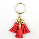 2016 New Fashion Women Casual Triple Leather Tassels Women Keychain Bag Pendant Alloy Car Key Chain Ring Holder Trendy Jewelry-Gold Cherry-JadeMoghul Inc.