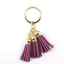 2016 New Fashion Women Casual Triple Leather Tassels Women Keychain Bag Pendant Alloy Car Key Chain Ring Holder Trendy Jewelry-Gold Light Purple-JadeMoghul Inc.