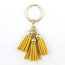 2016 New Fashion Women Casual Triple Leather Tassels Women Keychain Bag Pendant Alloy Car Key Chain Ring Holder Trendy Jewelry-Gold Mustard-JadeMoghul Inc.