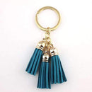 2016 New Fashion Women Casual Triple Leather Tassels Women Keychain Bag Pendant Alloy Car Key Chain Ring Holder Trendy Jewelry-Gold Teal-JadeMoghul Inc.