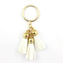 2016 New Fashion Women Casual Triple Leather Tassels Women Keychain Bag Pendant Alloy Car Key Chain Ring Holder Trendy Jewelry-Gold White-JadeMoghul Inc.