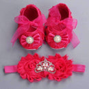 2016 Newborn Baby Girl Shoes Brand,white baptism,Toddler Infant Fabric Baby Booties Headband Set, Baby Walker First Walkers Shoe-2N2001-1-JadeMoghul Inc.