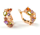 Luxury Lady Multicolor Rhinestone Golden Plated Alloy Clip Earrings