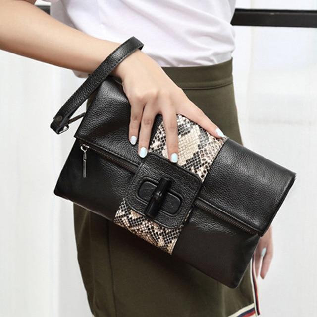 2017 Clutch Fashion Bag Genuine Leather Women Shoulder Bag Folded Envelope Evening Clutch Snake Skin Crossbody Hand Bags Female--JadeMoghul Inc.