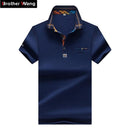 2017 New Men's POLO Shirt Fashion Hit Color Lattice Collar Casual Pure Color Paul Shirt Brand Polo Shirt Men's Clothing-Blue-XXXL-JadeMoghul Inc.