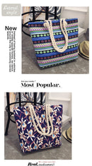 2017 New Summer Women Canvas bohemian style striped Shoulder Beach Bag Female Casual Tote Shopping Big Bag floral Messenger Bags-A-42X10X35-JadeMoghul Inc.