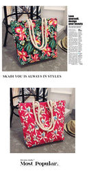 2017 New Summer Women Canvas bohemian style striped Shoulder Beach Bag Female Casual Tote Shopping Big Bag floral Messenger Bags-A-42X10X35-JadeMoghul Inc.