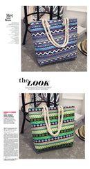 2017 New Summer Women Canvas bohemian style striped Shoulder Beach Bag Female Casual Tote Shopping Big Bag floral Messenger Bags-A-42X10X35-JadeMoghul Inc.