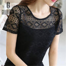 2017 Women Clothing Chiffon Blouse Lace Crochet Female Korean Shirts Ladies Blusas Tops Shirt White Blouses slim fit Tops-Black-XXL-JadeMoghul Inc.