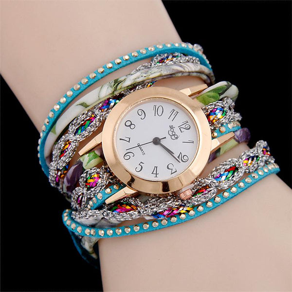 Colorful Women Multilayer PU Cord Rivet Decoration Watch