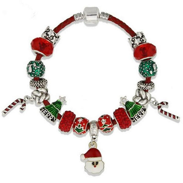 Fashion Christmas Santa Claus Charm Glass Beads DIY Bracelet