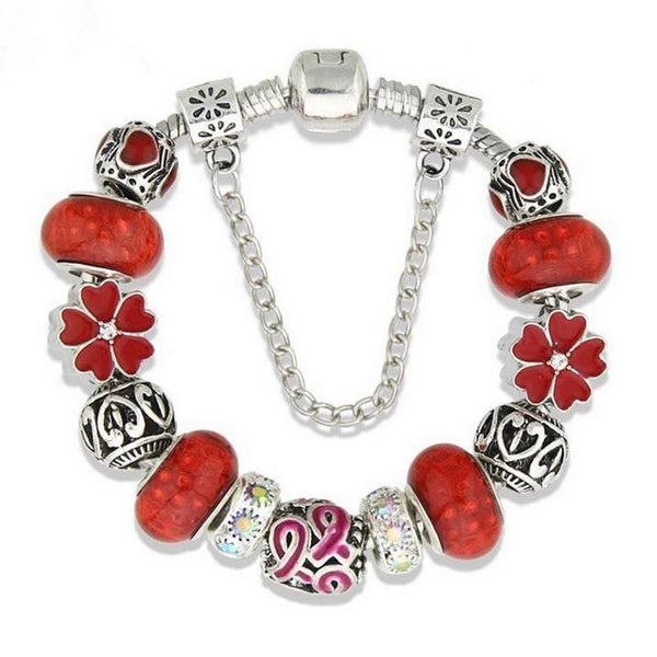 Women Luxury Glass Beads Beaded Alloy Flower DIY Bracelet