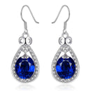 Women Fancy Blue Zircon Water Drop Platinum Plated Hook Earrings