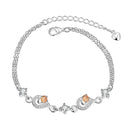 Lady Graceful Zircon Decoration Double Chains Silver Plated Bracelet