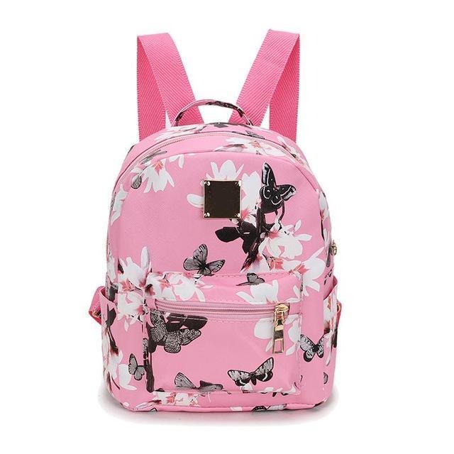 2018 Mini Pu Leather Women Backpack Female Fashion Perfume Bottle Petal Pattern Flower Backpack Female Girl Mochila Bagpack-Pink-20x10x26cm-JadeMoghul Inc.