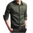 2018 New Brand Male Shirt Long-Sleeves Tops Slim Casual Solid Color Business Mens Dress Shirts Slim Camisa Masculina 4XL-gray-Asian M 50 to 55KG-JadeMoghul Inc.