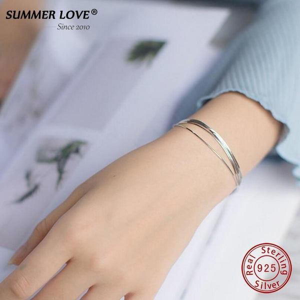 2018 New Simple Multilayer Tassel Snake chain Bracelet Genuine 100% 925 Sterling Silver jewelry for women chrismas gift-5 line-19.5cm-JadeMoghul Inc.