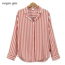 2018 New Spring Autumn Women Blouse Flower V-Neck Long Sleeve Work Shirts Women office Tops Striped blouse for business-black-L-JadeMoghul Inc.