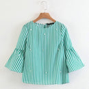 2018 New women elegant pearls beading striped shirt flare sleeve O neck Blouses ladies summer brand casual tops Tees blusas-Green-L-JadeMoghul Inc.