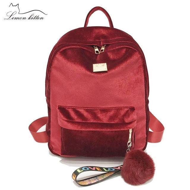 2018 Retro Velvet School Backpack For Girl Simple Design Minimalist Women Backpack Shoulder Bag Female Rucksack Bagpack Mochila-Burgundy 3-China-40x30x10cm-JadeMoghul Inc.