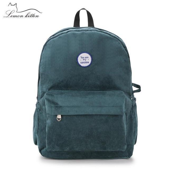 2018 Retro Velvet School Backpack For Girl Simple Design Minimalist Women Backpack Shoulder Bag Female Rucksack Bagpack Mochila-Green 1-China-40x30x10cm-JadeMoghul Inc.