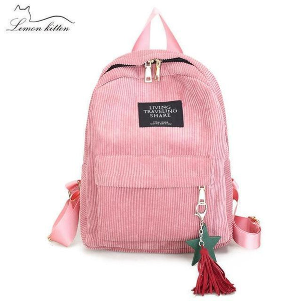 2018 Retro Velvet School Backpack For Girl Simple Design Minimalist Women Backpack Shoulder Bag Female Rucksack Bagpack Mochila-Pink 2-China-40x30x10cm-JadeMoghul Inc.