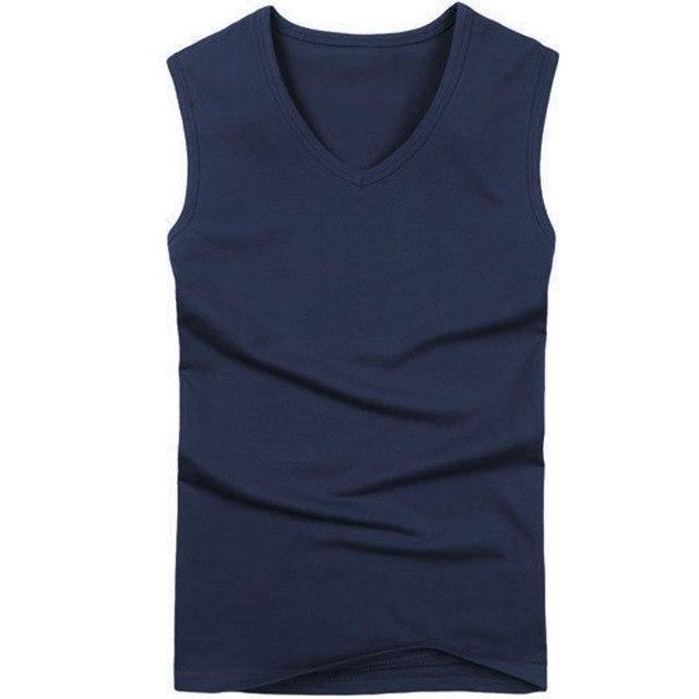 2018 Summer Men's fashion Tank Tops O neck sleeveless vest Male 100% cotton Fitness Vests Man Korean slim tee shirts Asian S-XXL-V neck Blue-S-JadeMoghul Inc.