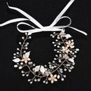 New Pearl Flower And Leaf Design Crystal Bride Ribbon Hairbands