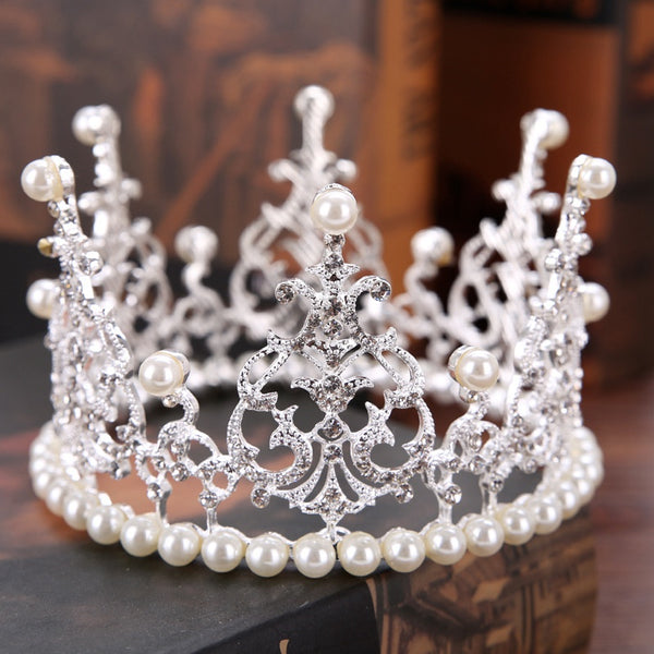 Crystal Pearl Circle Shape Crown Bride Princess Wedding Tiaras