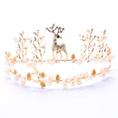 Double Layer Gold Plated Deer And Plant Design Pearl Hair Hoop